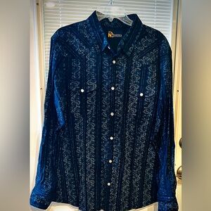 Nautica Navy Paisley Long Sleeve Shirt pearl snaps